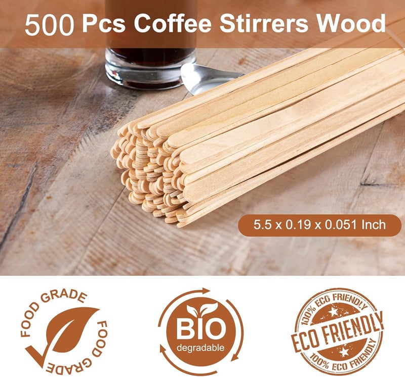 Debecty 500 Pcs Coffee Stirrers 5.5 Inch Wood Coffee Stir Sticks Individually Wrapped Wooden Stir Sticks Disposable Wood Stir Sticks Eco-Friendly Wood Coffee Stir Sticks for Coffee, Cocktail (500 PCS) - Image 5